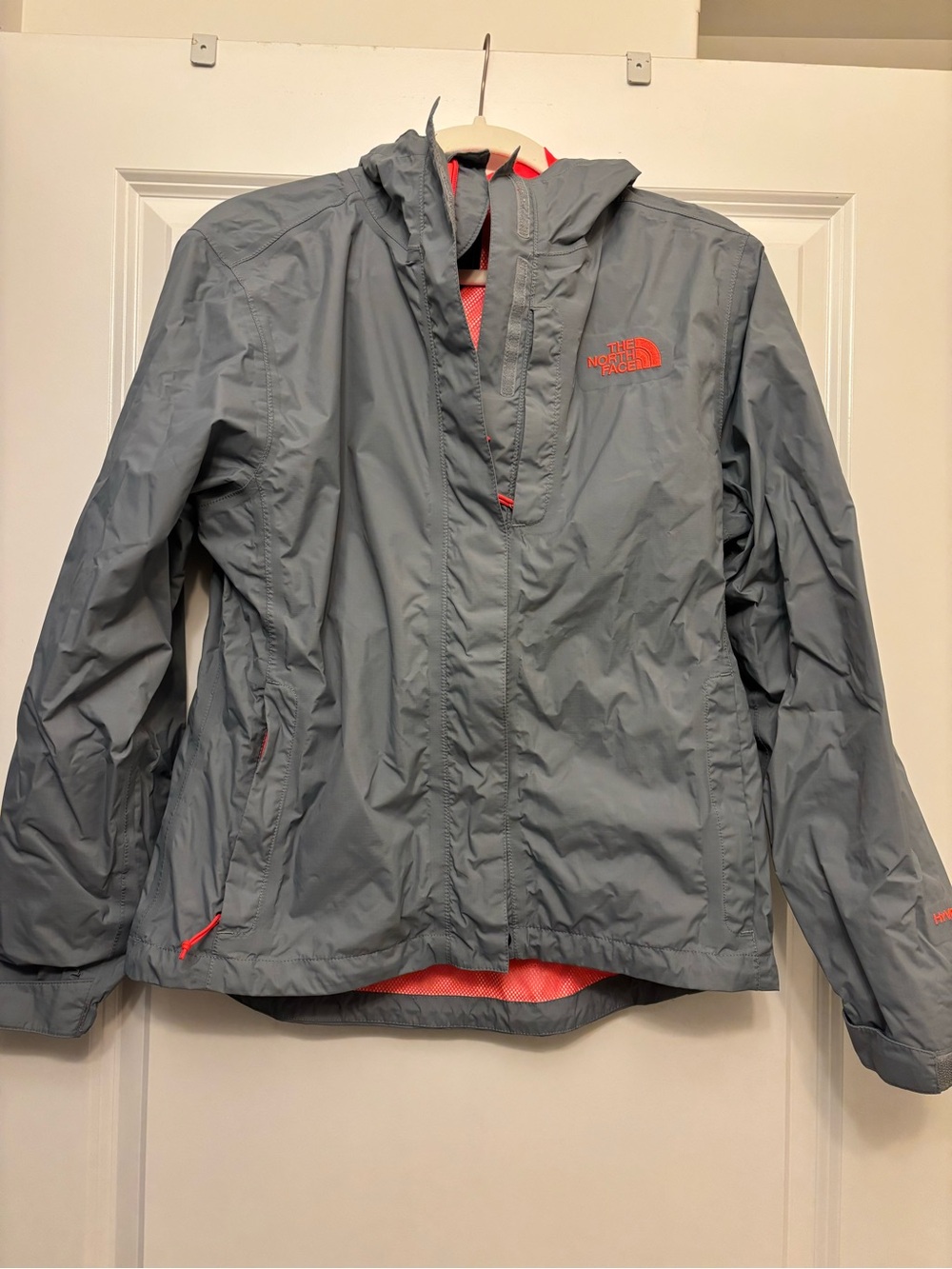 The North Face Grey Raincoat with Coral Accents